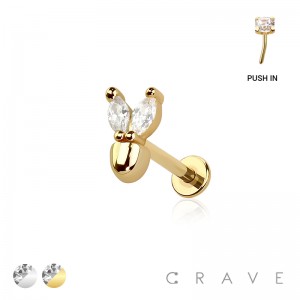 MARQUISE FLOWER POT THREADLESS (PUSH IN) 316L SURGICAL STEEL LABRET SET